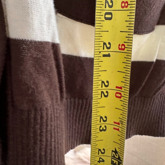 J. Crew Featherweight Chocolate Brown Ivory Cardigan Striped V Neck Cotton Large - Picture 12 of 15